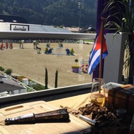 Ausblick auf den reitplatz vom Arbeitsplatz zum Zigarren rollen